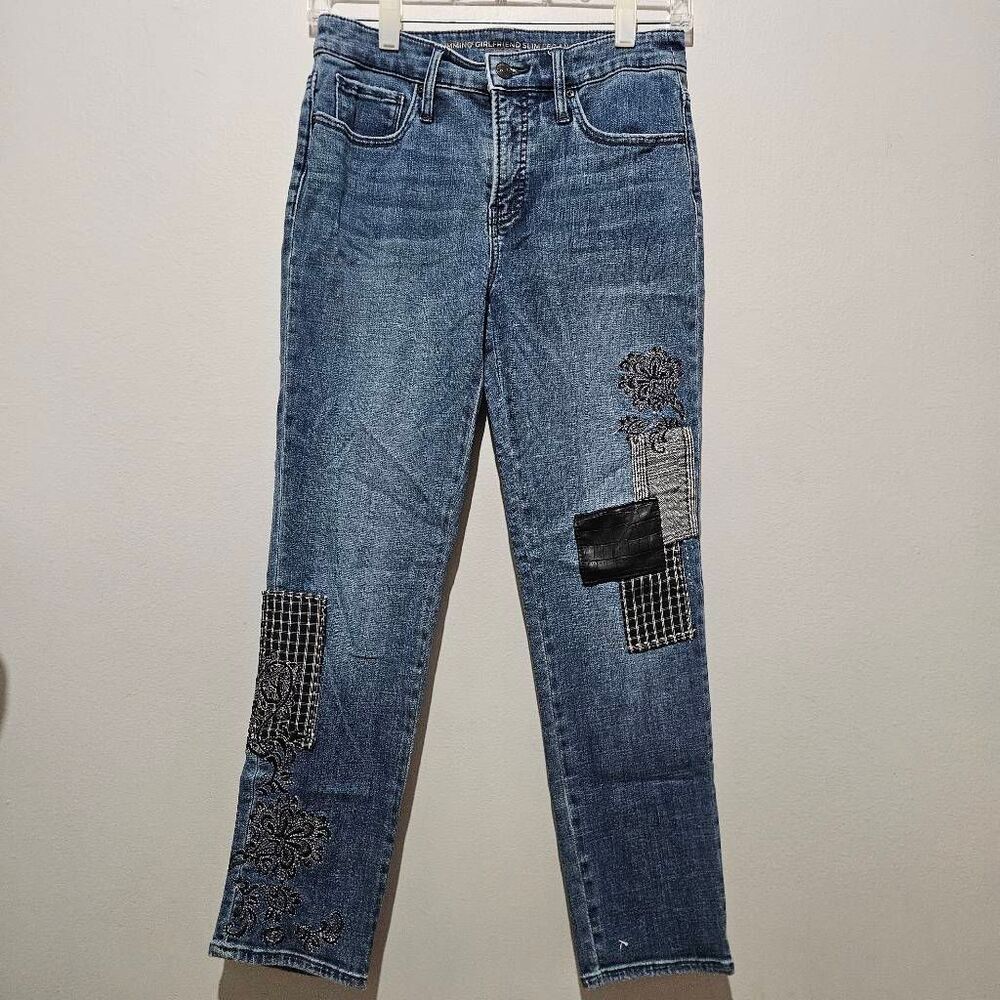 Chico's So Slimming Girlfriend Ankle Jeans feature unique multi-textured plaid,